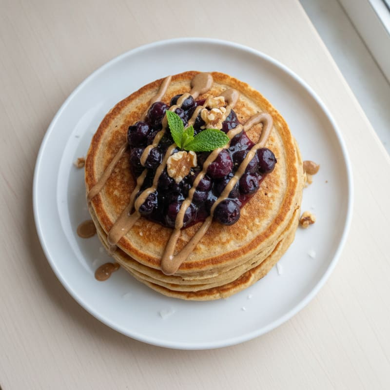 Fluffy Greek Yogurt Protein Pancakes with Berry Compote