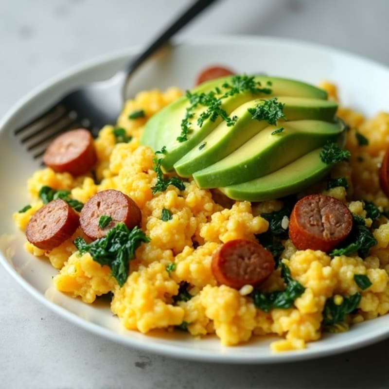 Egg White and Turkey Sausage Scramble with Spinach