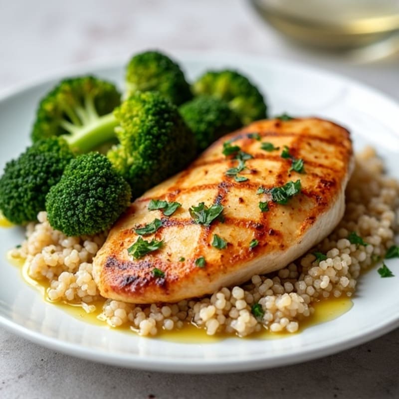 Grilled Chicken Breast with Quinoa and Roasted Broccoli