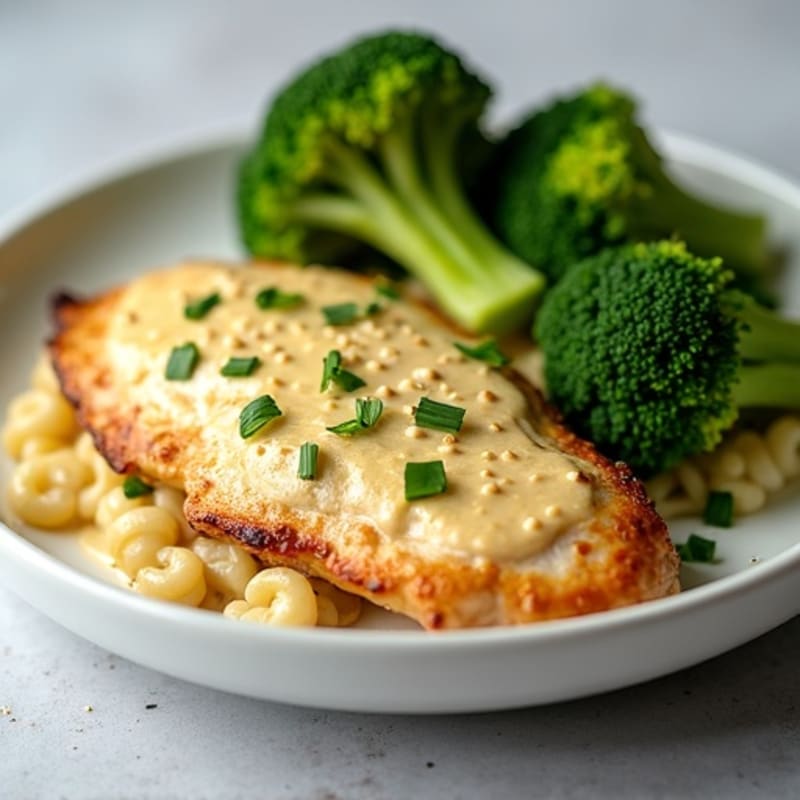 Pan-Seared Chicken with Creamy Cauliflower Alfredo and Roasted Broccoli