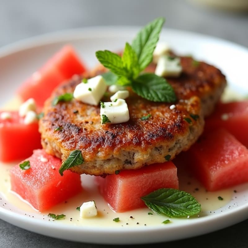Crispy Meat Patty with Fresh Watermelon Feta Salad