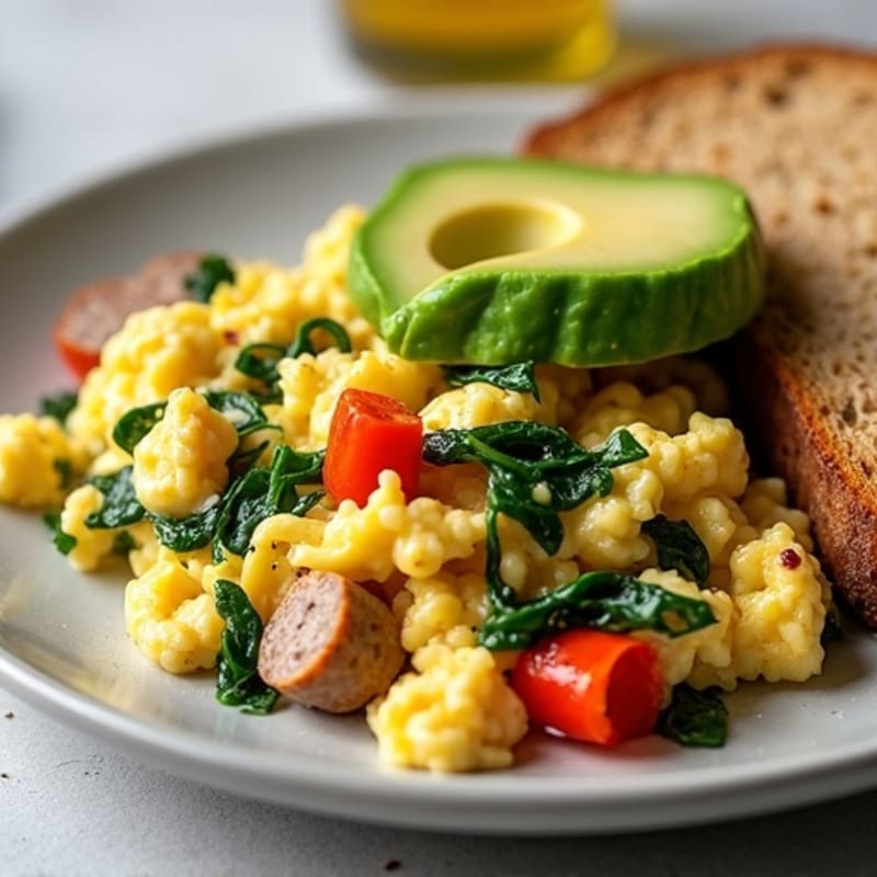 Egg White and Turkey Sausage Scramble with Spinach