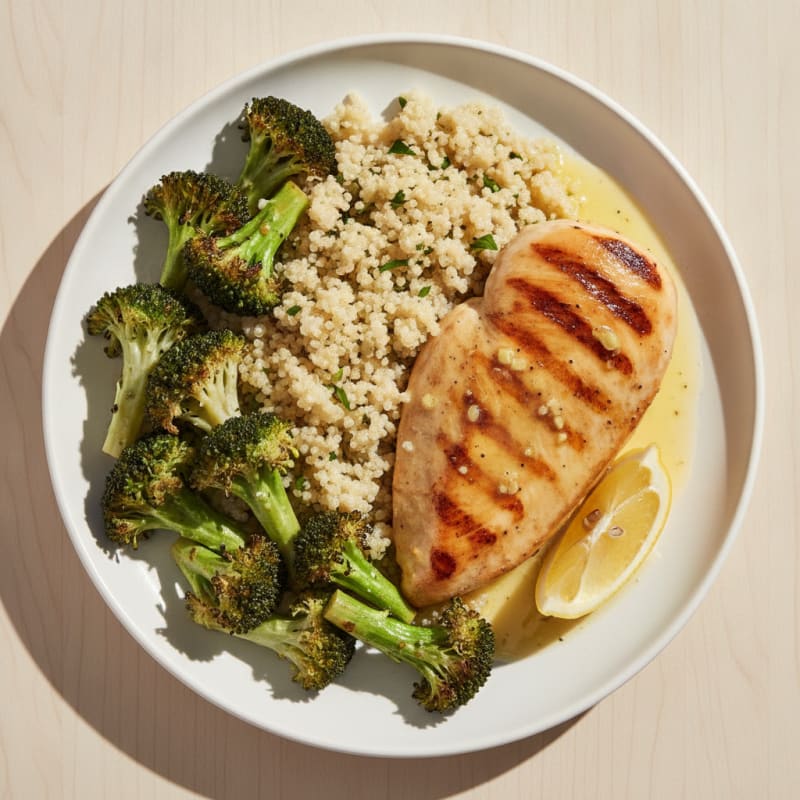 Grilled Chicken Breast with Quinoa and Roasted Broccoli