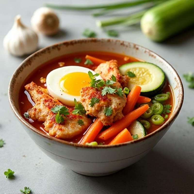 Hearty Spicy Kimchi Chicken and Vegetable Soup