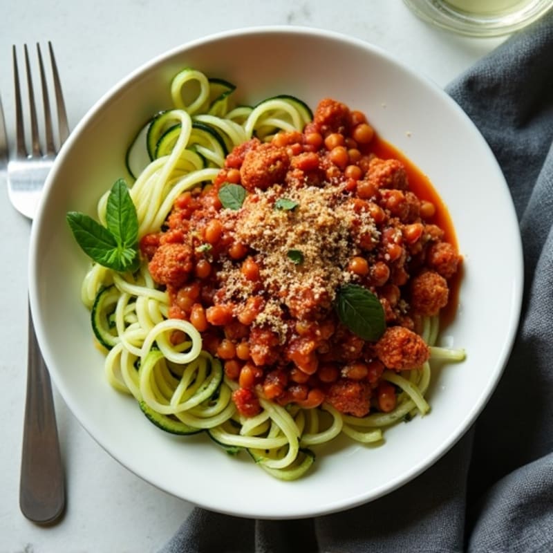 Lentil and Tempeh Bolognese over Zucchini Noodles
