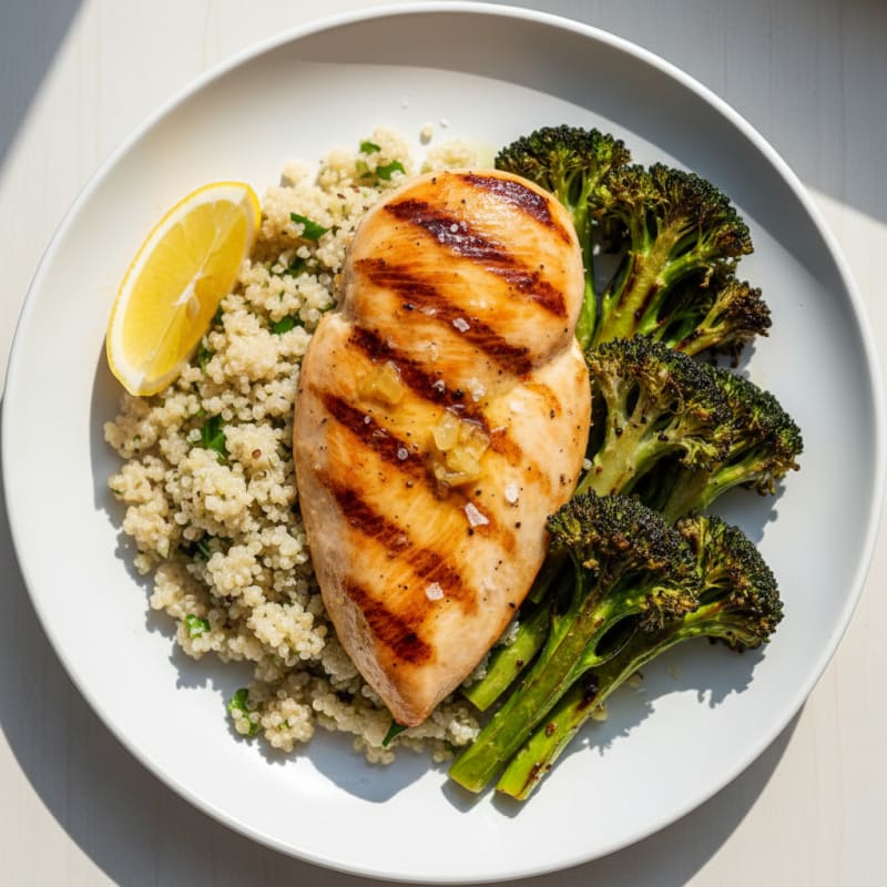 Grilled Chicken Breast with Quinoa and Roasted Broccoli