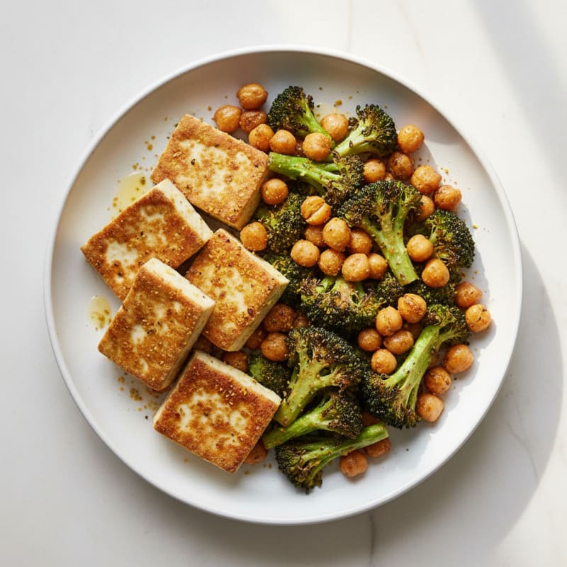 Seared Tofu with Roasted Broccoli and Chickpeas