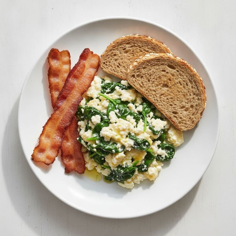 Cottage Cheese Scramble with Spinach and Turkey Bacon