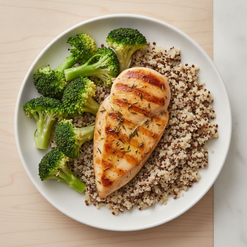 Grilled Chicken Breast with Quinoa and Steamed Broccoli