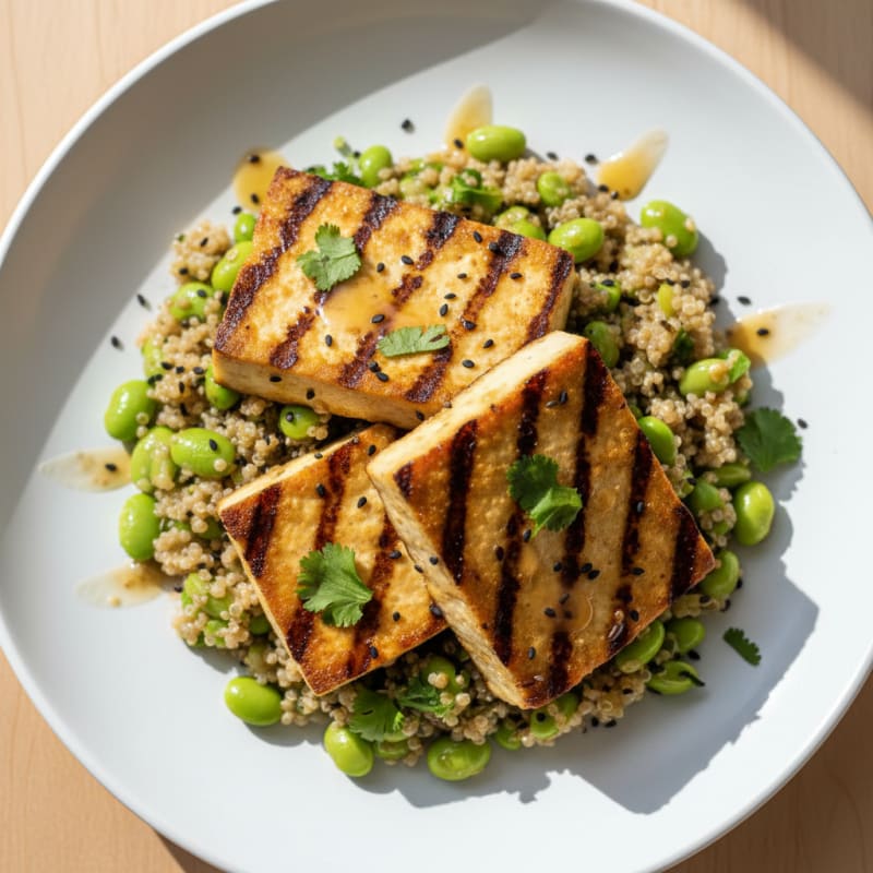 Grilled Tofu Steak with Quinoa and Edamame Salad