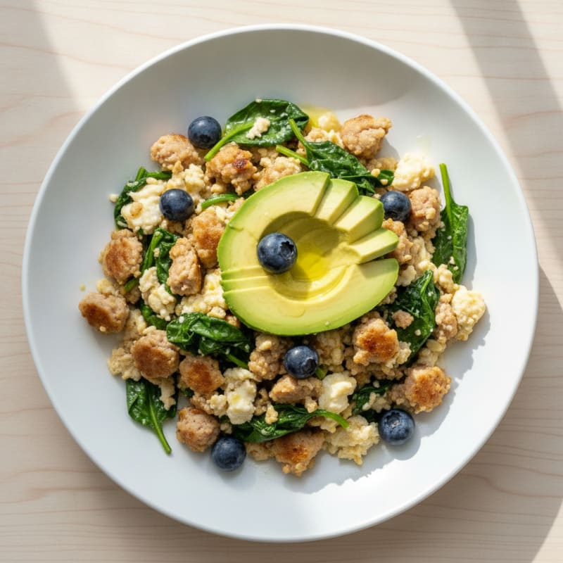 Egg White and Turkey Sausage Scramble with Spinach