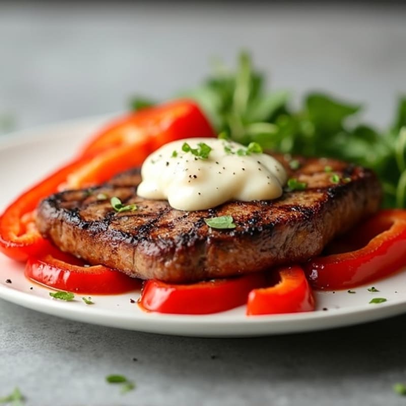 Sirloin Steak and Sautéed Bell Peppers with Creamy Provolone Sauce