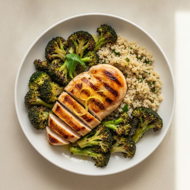 Grilled Chicken Breast with Roasted Broccoli and Quinoa