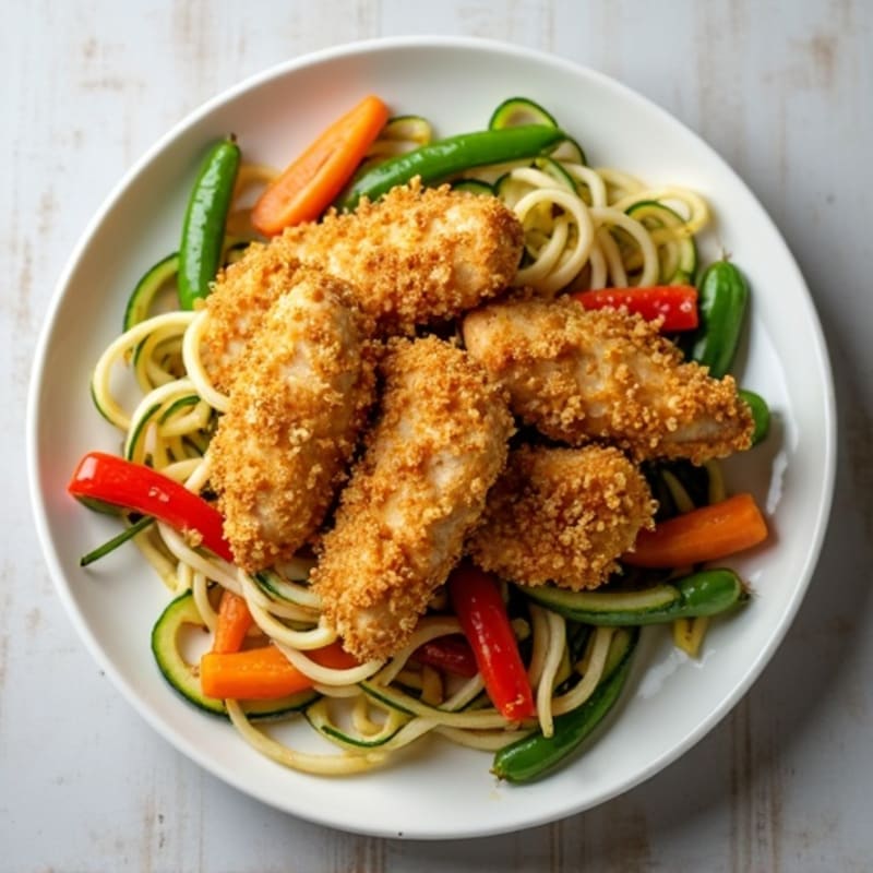 Crispy Chicken and Fresh Vegetable Noodle Stir-Fry