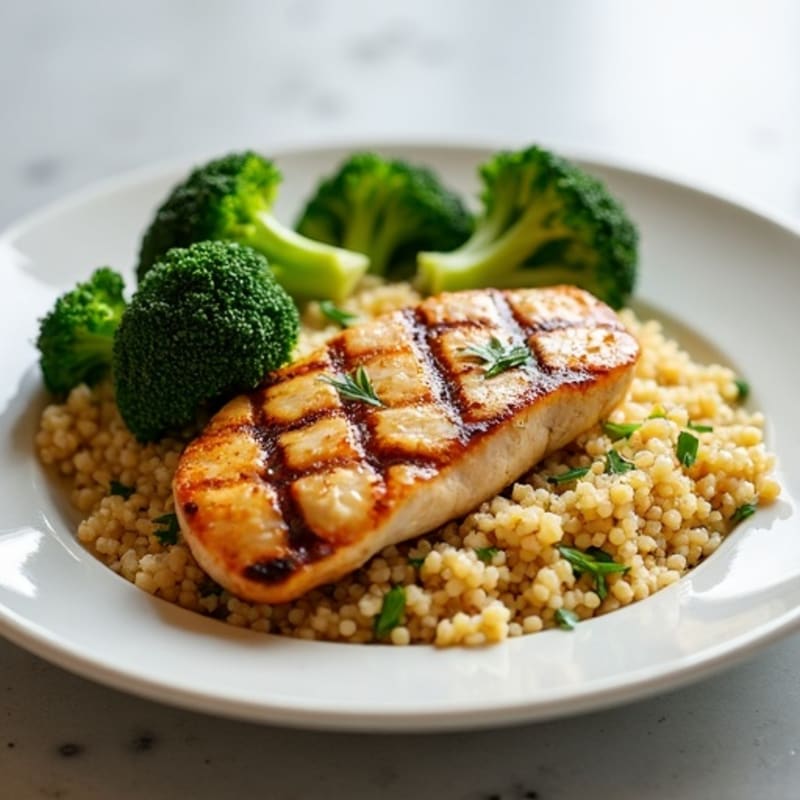 Grilled Chicken Breast with Quinoa and Roasted Broccoli