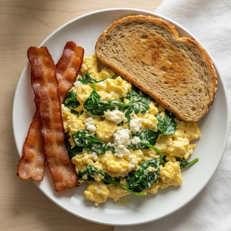 Cottage Cheese Scramble with Spinach and Turkey Bacon