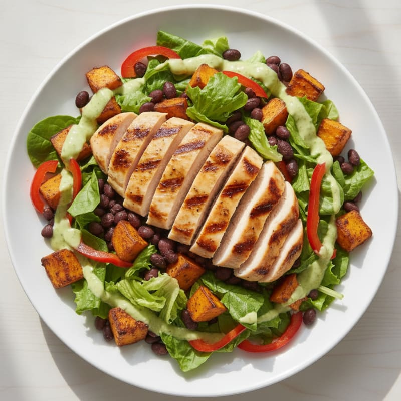 Grilled Chicken and Black Bean Salad with Roasted Sweet Potatoes