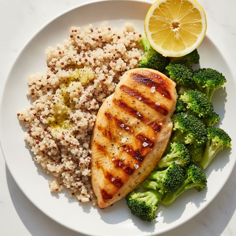 Grilled Chicken Breast with Quinoa and Steamed Broccoli
