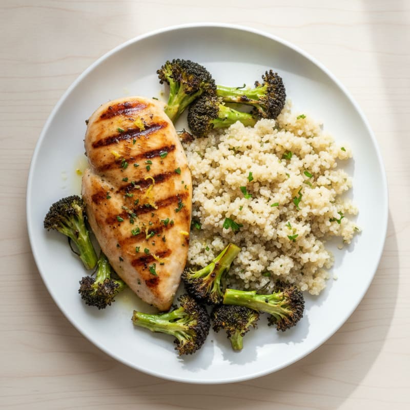 Grilled Chicken Breast with Quinoa and Roasted Broccoli