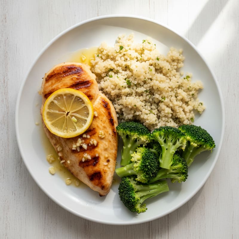 Grilled Lemon Garlic Chicken Breast with Quinoa and Broccoli