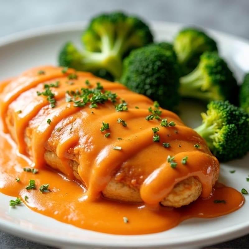 Creamy Buffalo Chicken Bake with Crispy Roasted Broccoli