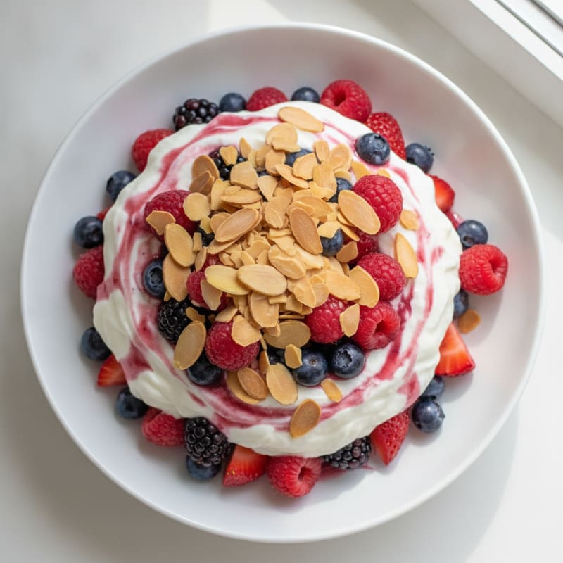Greek Yogurt Protein Parfait with Mixed Berries and Almonds