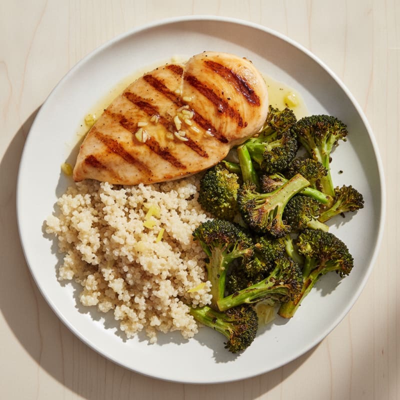 Grilled Chicken Breast with Roasted Broccoli and Quinoa