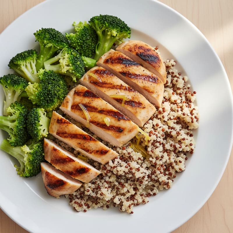 Grilled Chicken Breast with Quinoa and Steamed Broccoli