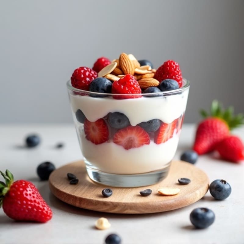 Greek Yogurt Protein Parfait with Mixed Berries and Almonds