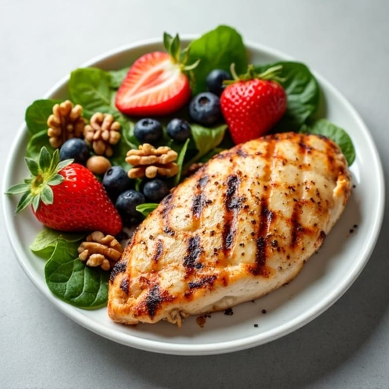 Grilled Chicken Breast with Walnut Strawberry Salad