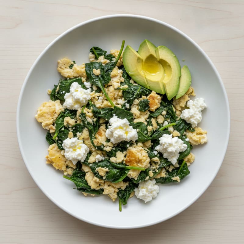 Egg White and Spinach Scramble with Cottage Cheese
