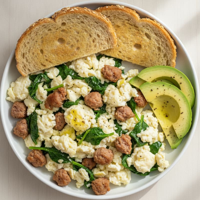 Egg White Scramble with Spinach and Turkey Sausage