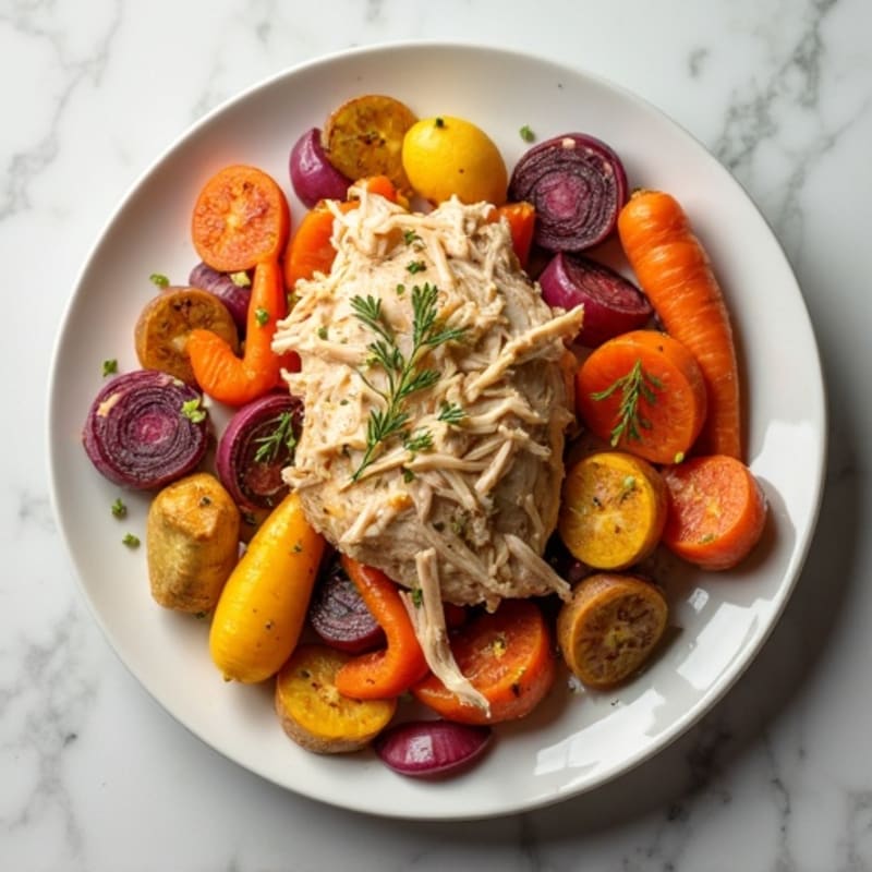 Tender Italian Herb Shredded Chicken with Root Vegetables