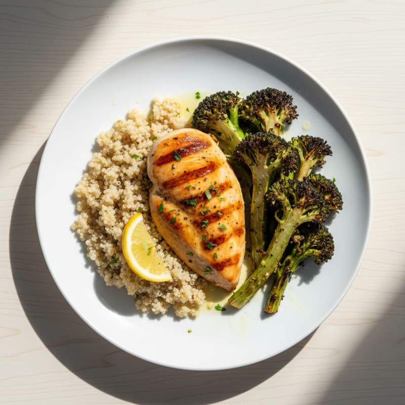 Grilled Chicken Breast with Quinoa and Roasted Broccoli