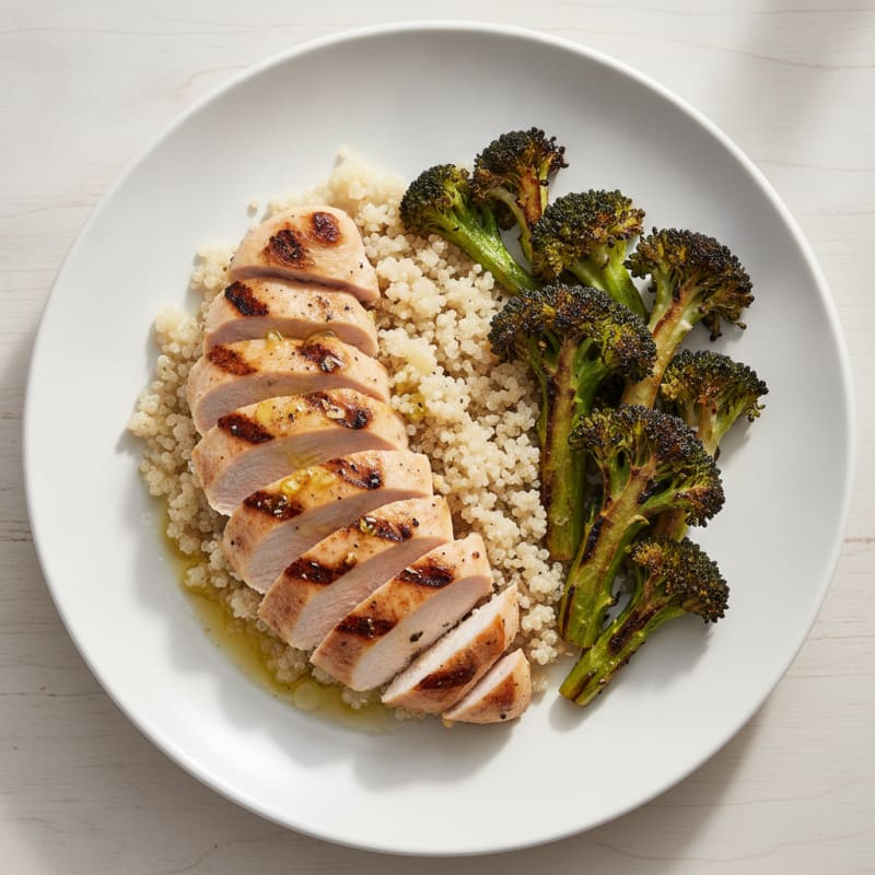 Grilled Chicken Breast with Quinoa and Roasted Broccoli