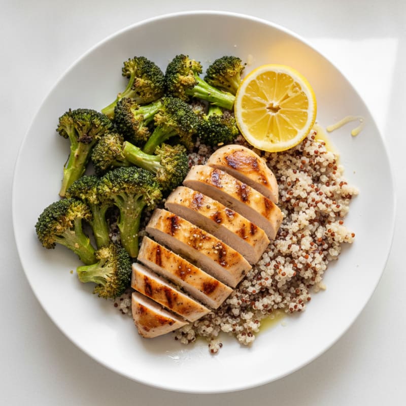 Grilled Chicken Breast with Quinoa and Roasted Broccoli