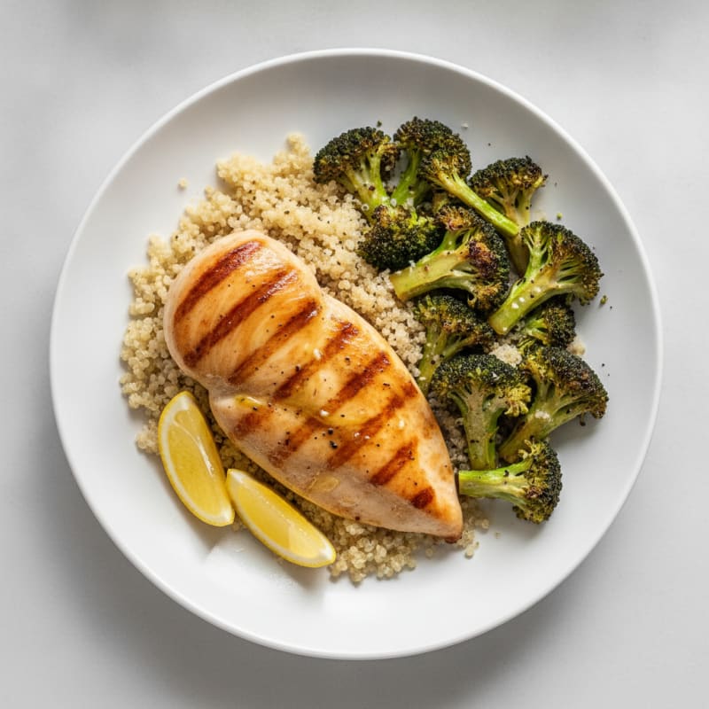 Grilled Chicken Breast with Quinoa and Roasted Broccoli