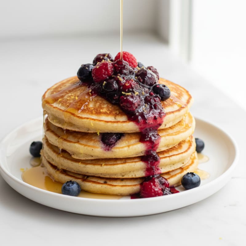 Fluffy Lemon-Ricotta Pancakes with Berries