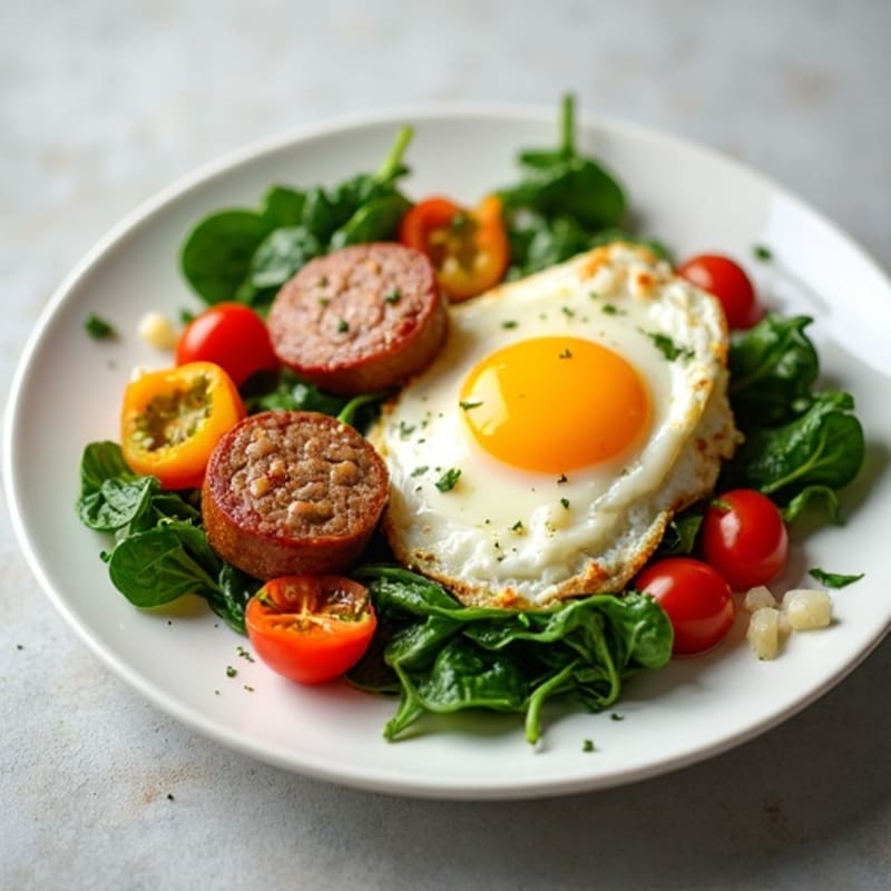 Egg White and Turkey Sausage Scramble with Sautéed Spinach