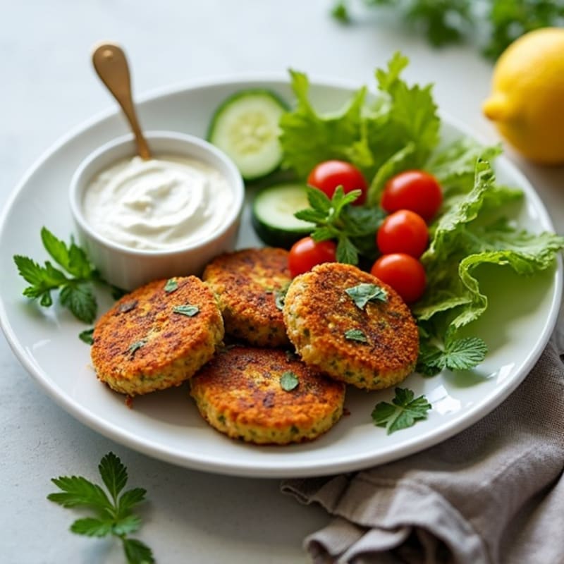 Crispy Baked Falafel with Fresh Herb Salad and Creamy Tahini