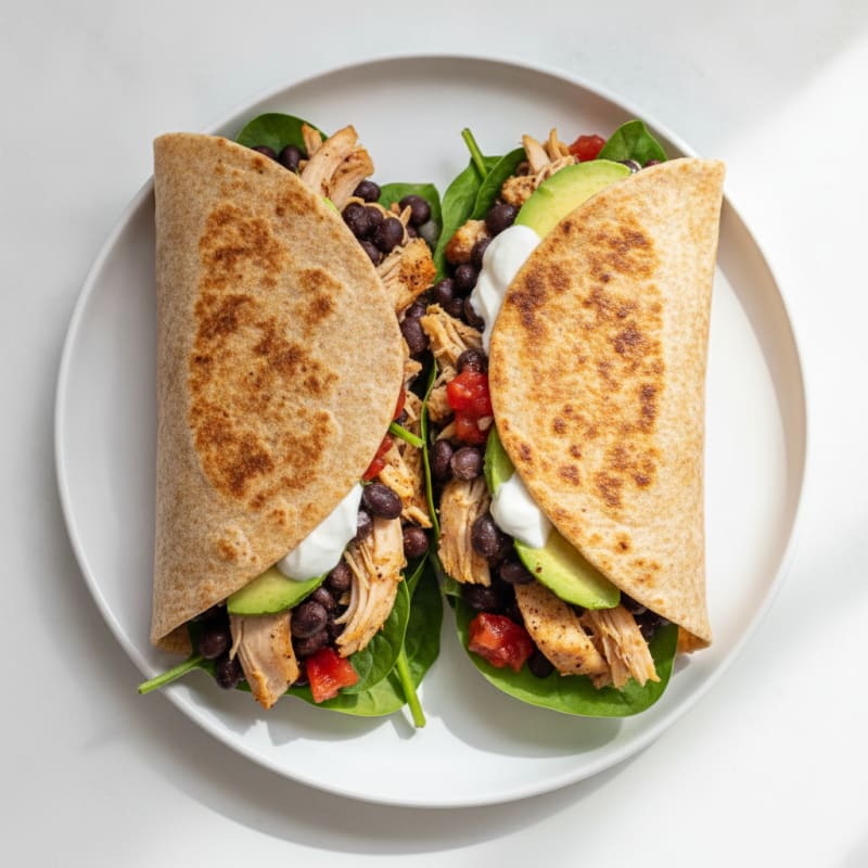 Shredded Chicken Burrito with Black Beans