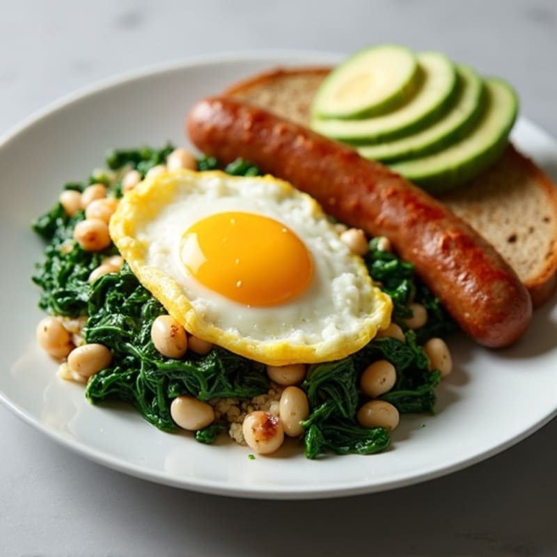 Egg White Scramble with Turkey Sausage and Sautéed Spinach