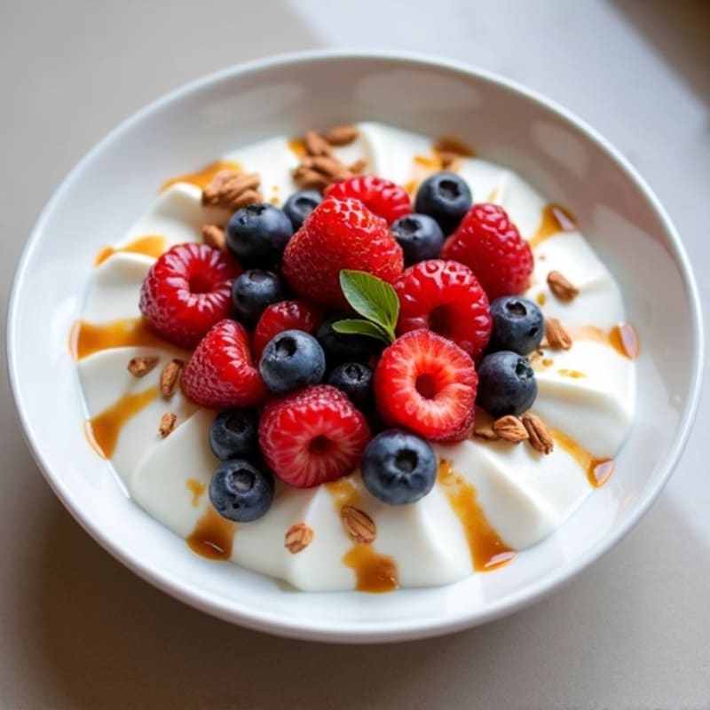 Silky Protein Yogurt Bowl with Mixed Berries and Almond Butter