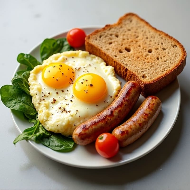 Lean Turkey Sausage and Fluffy Egg White Scramble with Whole Wheat Toast