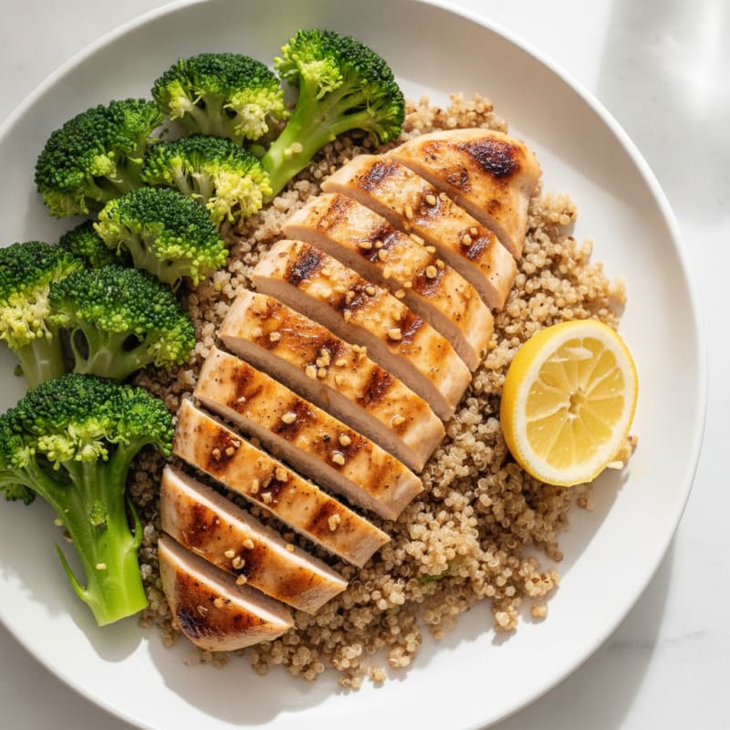 Grilled Chicken Breast with Quinoa and Steamed Broccoli