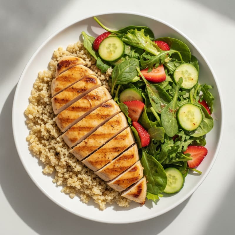 Grilled Chicken Breast with Quinoa and Mixed Greens Salad