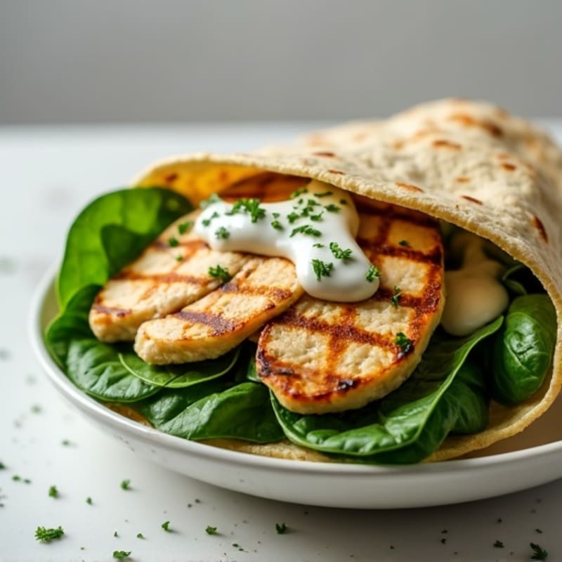 Grilled Chicken and Fresh Spinach Wrap with Herb-Yogurt Sauce