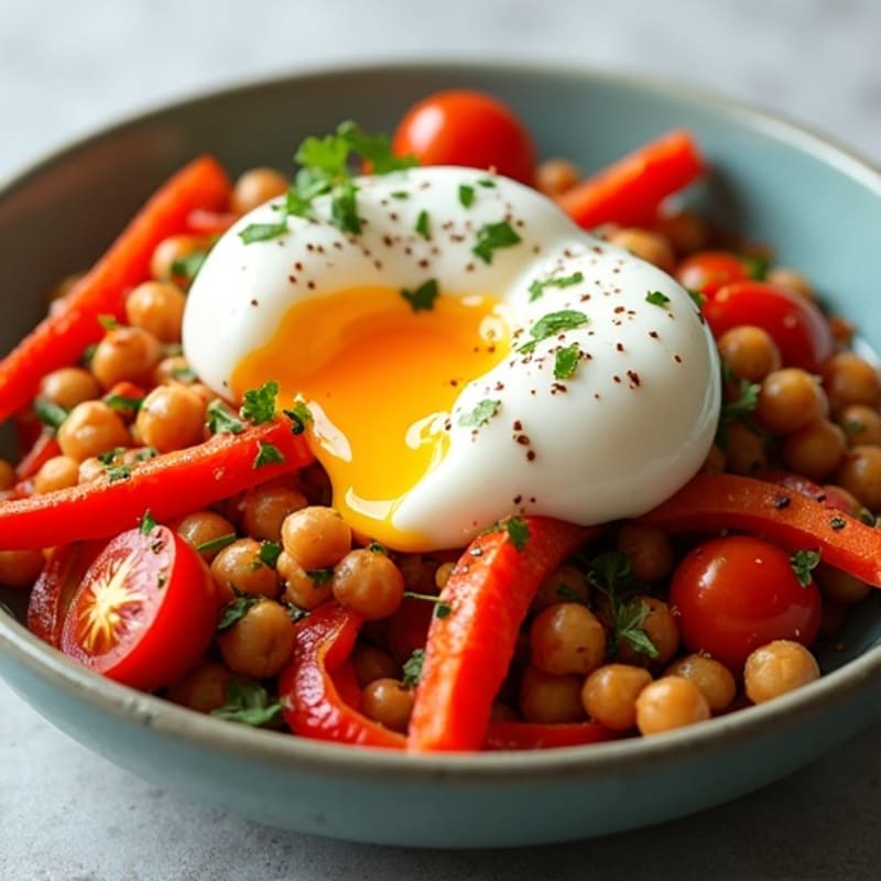 Spiced Tomato and Bell Pepper Skillet with Poached Eggs