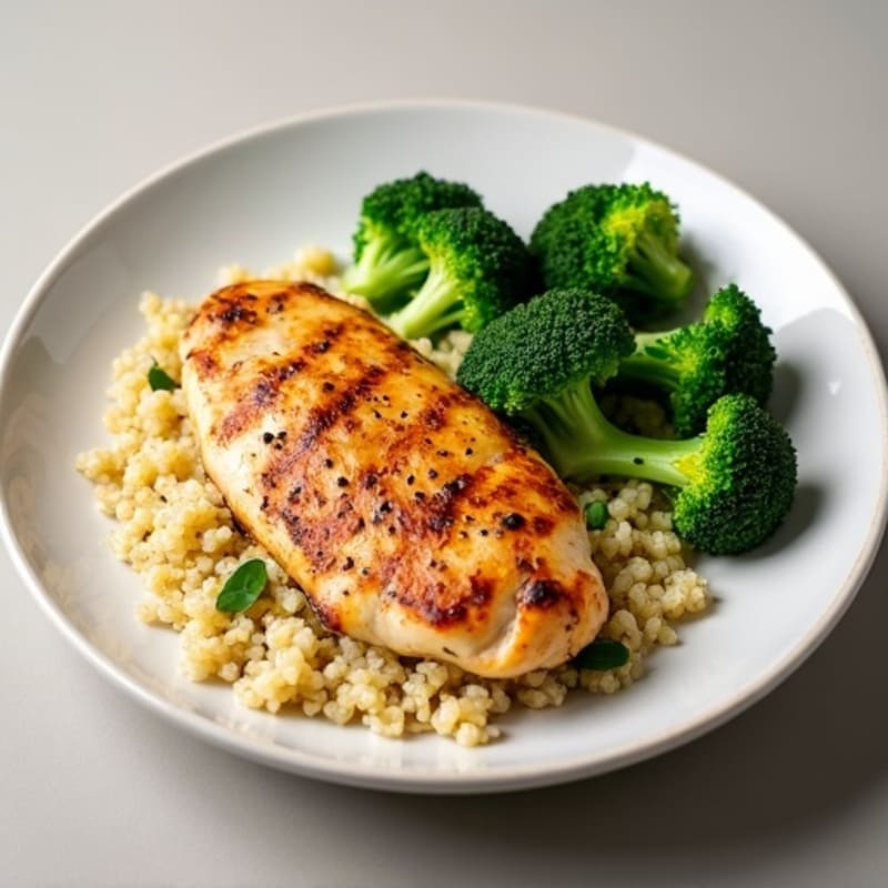 Grilled Chicken Breast with Steamed Broccoli and Quinoa