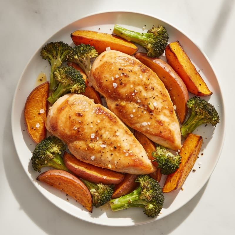 Sheet Pan Chicken with Roasted Sweet Potatoes and Broccoli